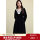 獨束大碼女裝法式復古蕾絲花邊V領(lǐng)赫本連衣裙2024冬季新品裙子 赫本黑 2XL (尺碼：4) (尺碼：4)