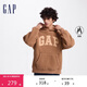 GAP男女裝秋冬款字母logo仿羊羔絨運動(dòng)加厚連帽衛衣609050