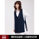 ELLE法式襯衫撞色馬甲連衣裙兩件套女2025春季新款設(shè)計(jì)感套裝裙子 藏青 M