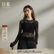 日著RIZHUO【商場(chǎng)同款】紗衣T恤衫2025秋季新款女裝修身輕薄長(zhǎng)袖 樹影黑 M