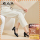 老人頭（LAORENTOU）高跟鞋女頭層牛皮粗跟單鞋一字扣工作鞋法式女鞋 LB61 黑 36 