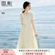 香影氣質(zhì)印花連衣裙女2025夏裝新款米白色泡泡袖圓領(lǐng)中長(zhǎng)絕美裙子 米白 M 160/84A/95-110斤