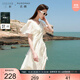 三彩【萊賽爾】大碼女裝2025秋季新款連衣裙U領(lǐng)短袖刺繡胖MM