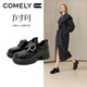 康莉（COMELY）深口厚底小皮鞋女2026年新款春季粗跟單鞋百搭黑色樂(lè )福鞋 黑色 37