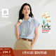 茵曼（INMAN）涼感亞麻法式系帶襯衫2025夏季女裝新款寬松蝙蝠袖襯衣上衣 淺藍色 S