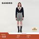 SANDRO秋冬女裝休閑通勤松緊格雷系撞色高腰百褶A字半身裙 B198/黑白色 L (40)