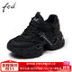 FED老爹鞋春季新款女鞋增高松糕鞋透氣厚底休閑運動鞋R0411-ZC280 黑色-網(wǎng)面_280 38