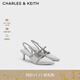 CHARLES&KEITH亮鉆一字帶尖頭包頭法式復古高跟涼鞋女生日禮物CK1-61720199 Light Grey淺灰色 35