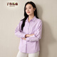 子牧棉麻春裝 女襯衫翻領(lǐng)休閑百搭寬松顯瘦韓版襯衣外套上衣9352 粉紫色 2XL (建議135-150斤)