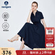 Navigare意大利小帆船短袖連衣裙女士夏季V領(lǐng)修身裙子時(shí)尚棉感針織長(zhǎng)裙女 藏青 XL 碼