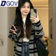 DGOV復古條紋針織外套女春季韓系慵懶風(fēng)感中長(cháng)款直筒毛衣外搭開(kāi)衫 灰色 S 建議80-95斤