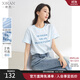 熙然2025夏季新款純色法式復(fù)古時(shí)尚甜美修身顯瘦蕾絲字母印花短袖 淺藍(lán) L