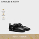 CHARLES&KEITH25秋季新品圓頭平底鉚釘芭蕾瑪麗珍鞋生日禮物CK1-70381146 Black黑色 37 （235）