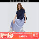 佐丹奴設(shè)計師款假兩件連衣裙女拼接條紋圓領(lǐng)短袖裙子女18465213