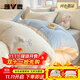 雅鹿冬季牛奶絨四件套防靜電雙面絨親膚裸睡繡花純色磨毛珊瑚絨被套罩 蝴蝶結-奶白藍 【升級加密款 細膩絲滑 】 1.8m四件套 床單款 （被套200*230cm）