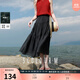 三彩2025夏季新款松緊高腰半身裙復古波點(diǎn)A字裙萊賽爾長(cháng)裙度假M 黑米幾何 M 160/68A