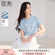 香影淺藍色短袖t恤女2025夏裝新款設計感寬松圓領美人魚印花上衣 藍色 S 155/80A/85-95斤