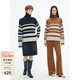 BLUE ERDOS針織衫女裝秋冬復古休閑條紋毛絨混紡高領(lǐng)夾條針織套衫 烏黑 160/80A/S