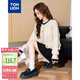 唐獅（TonLion）2025女圓領(lǐng)撞色間條絞花開(kāi)衫 米白 L