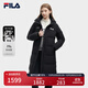 FILA 斐護(hù)科技|斐樂(lè)女裝長(zhǎng)款羽絨服冬季休閑簡(jiǎn)約連帽保暖羽絨外套 正黑色-BK 175/92A/XL