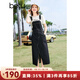 百圖betu女裝春夏新款背帶裙減齡設計感開(kāi)叉牛仔背帶裙女2403D10 深牛仔藍 M