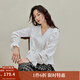 茵曼2025秋冬女裝新款法式V領鏤空花邊白襯衫寬松燈籠袖襯衣上衣  珍珠白 S