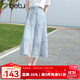百圖betu女裝2025夏季新款半身裙萊賽爾仿麻扎染靈動傘裙裙子2505X16 藍(lán)色 L