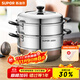 蘇泊爾（SUPOR） 蒸鍋304不銹鋼雙層復底湯鍋蒸籠大容量高拱蓋鍋具電磁爐燃氣通用 【大部分人的選擇】直徑 26cm