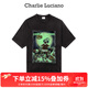 Charlie Luciano夢境做舊夜光T恤新款小丑圣誕老人92137情侶男女同款cl短袖男 深灰色 S 165
