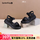 蜘蛛王涼鞋女2025秋季新款厚底羅馬風(fēng)沙灘鞋真皮媽媽涼鞋軟底百搭女鞋 黑色5.5cm柔軟羊皮 39