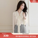 伊芙麗（eifini）蔣欣代言荷葉邊門襟領(lǐng)口飄帶飄逸感雪紡襯衫2025新款小上衣 米白長袖版 L 115-130斤