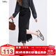 百圖betu女裝2025秋季新款半身裙下擺開(kāi)叉蕾絲邊棉感裙子女2508T70 黑色 L