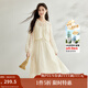 茵曼（INMAN）兩件套裝2025春秋新中式天絲高級感刺繡輕薄小衫吊帶A字裙女 米杏色 M