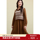 獨束大碼女裝2024冬季新款時(shí)尚連衣裙顯瘦套裝條紋針織背心兩件套 美拉棕 2XL (尺碼：4) (尺碼：4)