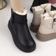 回力瑞【廠(chǎng)牌】品牌鞋真皮短靴子加絨加厚保暖雪地靴厚底防滑棉鞋 黑色加絨 35