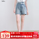 百圖betu女裝2025夏季新款牛仔褲蕾絲花邊雙腰頭設計短褲女2507X02 淺牛仔藍 L