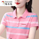 啄木鳥(niǎo)2025新款棉短袖t恤女橫條紋有翻領(lǐng)棉中年夏裝帶領(lǐng)上衣高端時(shí)尚 粉色P2273 XL