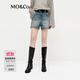 MO&Co.牛仔短褲春做舊磨破剪腳無彈棉質(zhì)寬松中腰MBE1SOTT01 牛仔藍(lán)色 S /S