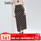 百圖（betu）女裝2025年冬季新款半身裙高級(jí)感氣質(zhì)格紋后開叉高腰裙子2510T74 咖色格 M