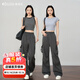 Olrain歐芮兒灰色美式休閑工裝褲女夏季2025新款復古運動(dòng)高腰長(cháng)褲 灰色 S 155/64A/S