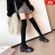 百麗踏騎士靴2025秋冬季新款百搭長(cháng)筒靴女彈力靴過(guò)膝長(cháng)靴女厚底高跟女鞋 黑色 36