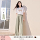 香影【黑科技涼感】綠色闊腿褲子女高腰2025夏裝新款松弛感拖地褲 套裝3 白色T恤+果綠褲子套裝 M 160/84A/95-110斤