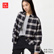 優(yōu)衣庫女裝法蘭絨襯衫/格紋長(cháng)袖襯衣空調衫481173 08 深灰色 XL /165/92A
