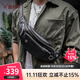 鹿師傅真皮男士斜挎胸包2025新款通勤百搭爆款單肩腰包手機包小背包禮物 黑色 羊皮