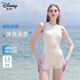 迪士尼泳衣女士連體平角游泳館防曬速干保守游泳裝沖浪服D15318米色L