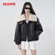 鴨鴨短款皮衣羽絨服女2025年冬季新款時(shí)尚百搭休閑寬松潮流皮夾克外套 黑色 M (160)