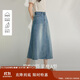 茵曼復古洗水牛仔半身裙夏季女裝百搭高腰顯瘦a字中長(cháng)牛仔裙 牛仔藍 L