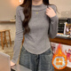 柯蘭娜加絨保暖磨毛長(cháng)袖T恤女2025秋半高領(lǐng)魚(yú)骨設計感弧形下擺短款上衣 深灰色 L （106-115斤）