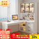 中蘇千葉電腦桌轉角書(shū)桌書(shū)柜組合寫(xiě)字臺書(shū)桌學(xué)習桌洞洞板帶書(shū)架一體寫(xiě)字桌 奶油白-書(shū)柜在右 140*98*170(三個(gè)玻璃門(mén))
