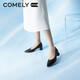 COMELY康莉粗高跟單鞋女春季新款舒適軟底尖頭職業(yè)風(fēng)工作鞋子 黑色*皮面 35